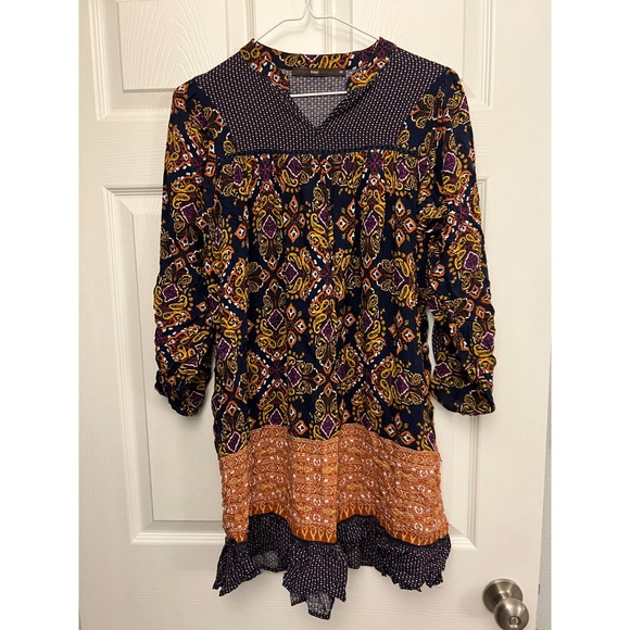 Hazel Anthropologie Dress XS Multicolor Paisley Tiered Peasant Boho Dress Hippie - Picture 1 of 13